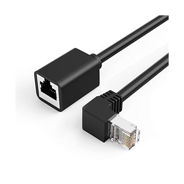 wonima11 CAT6 Ethernet Extension Cable, Shielded 8P8C Ethernet Patch Cable,Up Angled Support Bandwidth Up to 250mhz,1.6ft/0.5m,Black