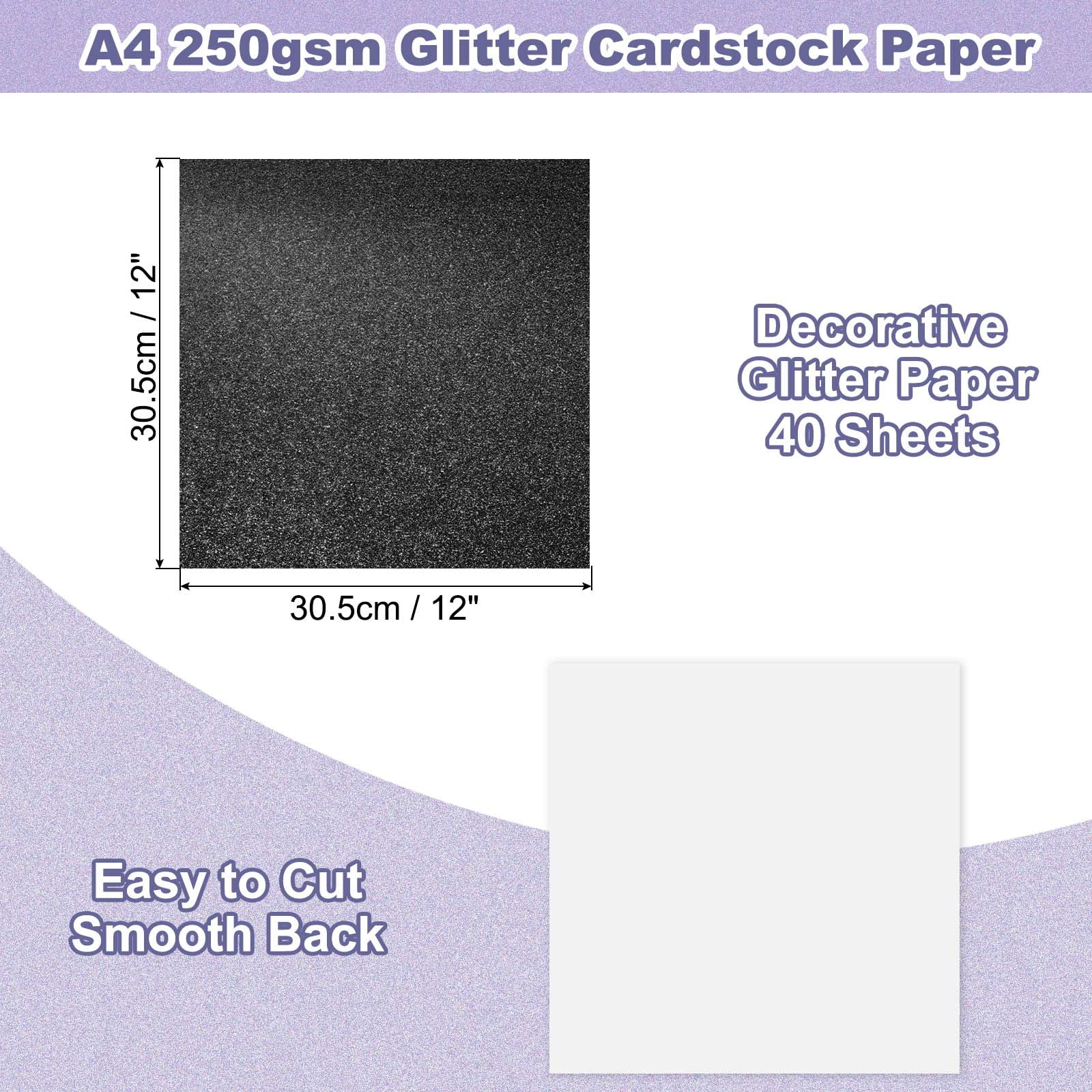40Sheets Black Glitter Cardstock, 12x12In Glitter Paper Card Stock Shiny Scrapbook 250gsm Sparkly Paper Large Shimmer for Crafts Scrapbook DIY Art Wedding Party