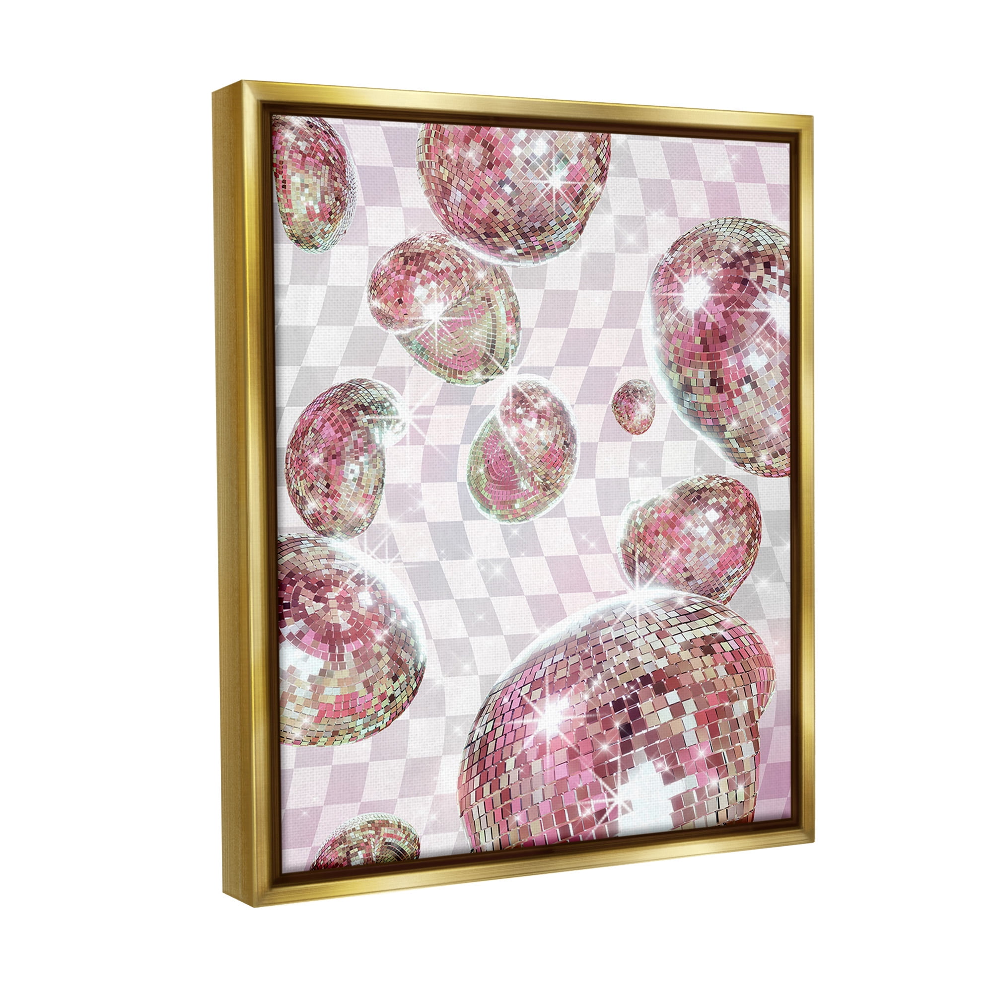 Stupell Industries Pastel Disco Ball Pattern Abstract Painting Gold Floater Framed Canvas Art Print Wall Art, 17 x 21