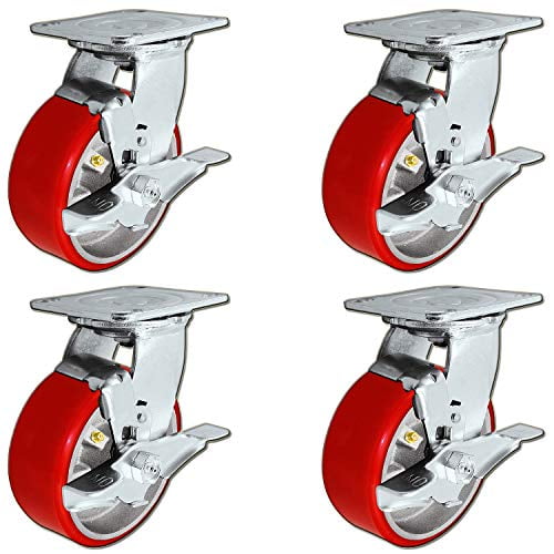 CasterHQ Set of 4 Heavy Duty Casters 6" x 2" Heavy Duty Caster with Red Polyur 