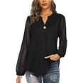 thumbnail image 2 of Borke Women's V Neck Chiffon Blouses for Work Casual Long Sleeve Shirt Tunic Tops, 2 of 6
