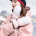 thumbnail image 3 of Xinyolin 1 Pair Women Gloves Plush Lined Ribbed Cuffs Full Cover Winter Waterproof Letter Print Cycling Gloves for Outdoor Sports, 3 of 8