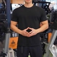 thumbnail image 2 of T-shirt Col Rond Uni pour Hommes en Velours Décontracté Course Manches Courtes Sport Entraînement Physique Décontracté, 2 of 3