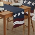 thumbnail image 2 of Table Runner Dresser Scarves 120 Inch Long, Memorial Day White Star and Wavy Stripe Linen Dining Table Runners American Flag on Wood Grain Tabletop Scarf for Wedding Holiday Party Kitchen, 2 of 9