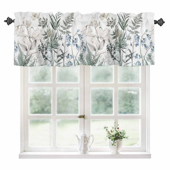 Blue Beige Floral Kitchen Valances for Windows 60x18 Inch Kitchen Curtains Valances Rod Pocket Farmhouse Botanical Bathroom Window Valances for Window Treatment Decor