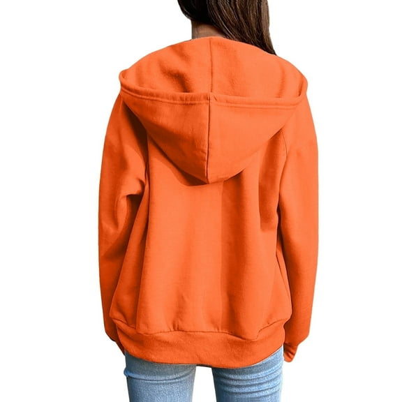 MuXi Women's Zip Up Hoodie Jacket Oversized Long Sleeve Drawstring Casual Soft Sweatshirt Lightweight Fall Winter Coat with Pockets (Orange,L)