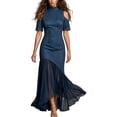 thumbnail image 2 of Ayolanni Crew Neck Dresses for Women 2026 Short Sleeve Elegant Solid Maxi Cocktail Dress Bodycon Tulle French Wedding Guest Party Sundress with Flared Hem Blue XXL, 2 of 8