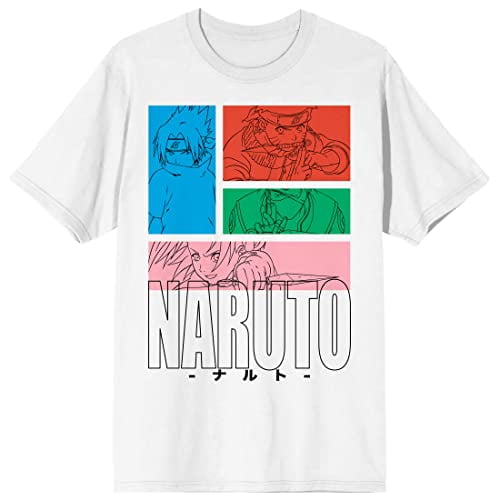 Naruto Classic Group Squares Crew Neck Short Sleeve Men's White T