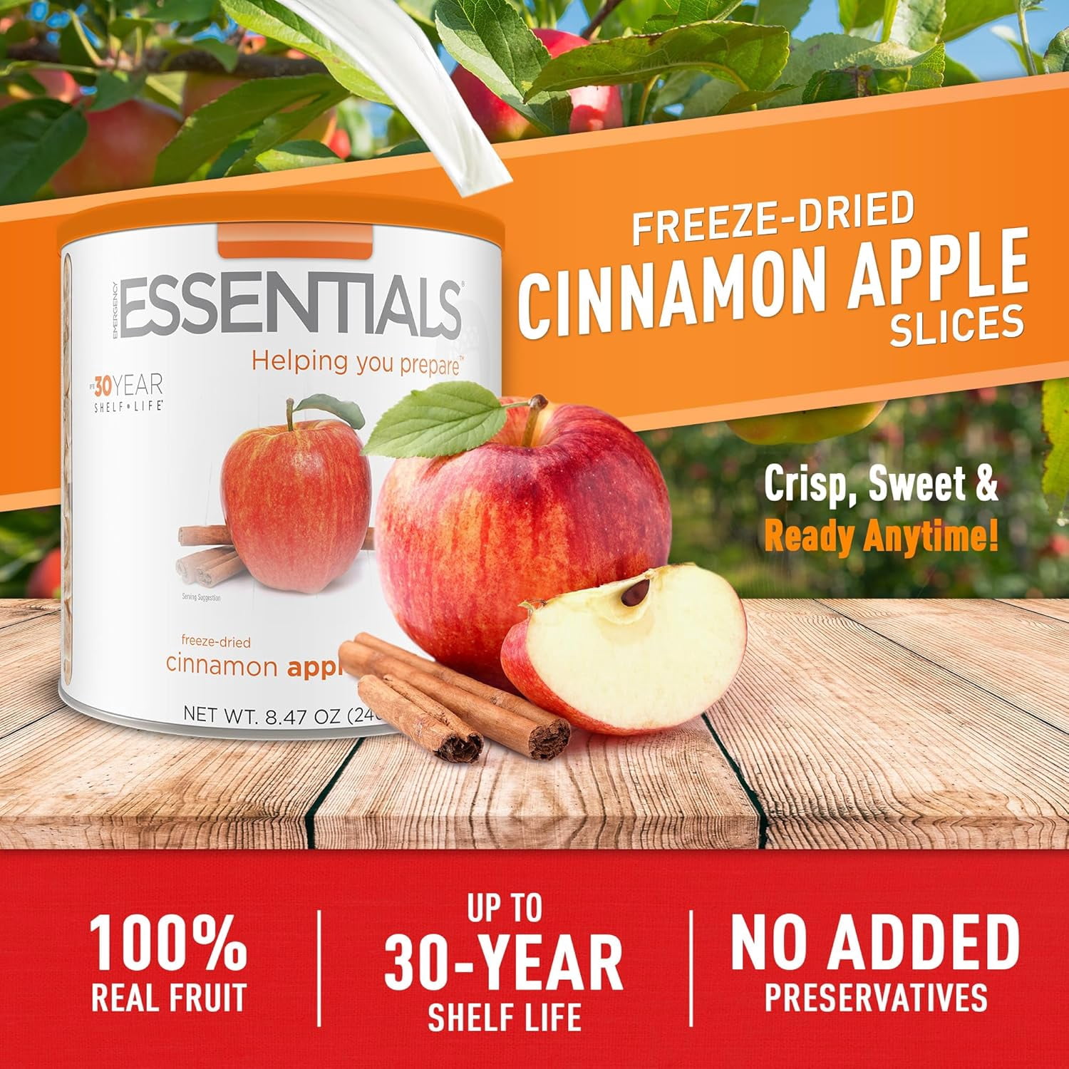 Emergency Essentials Freeze-Dried Cinnamon Apple Slices #10 Can, Fruit, Apples, Freeze-Dried Snacks, Nutritious Emergency Bulk Food, Long 25-Year Shelf Life