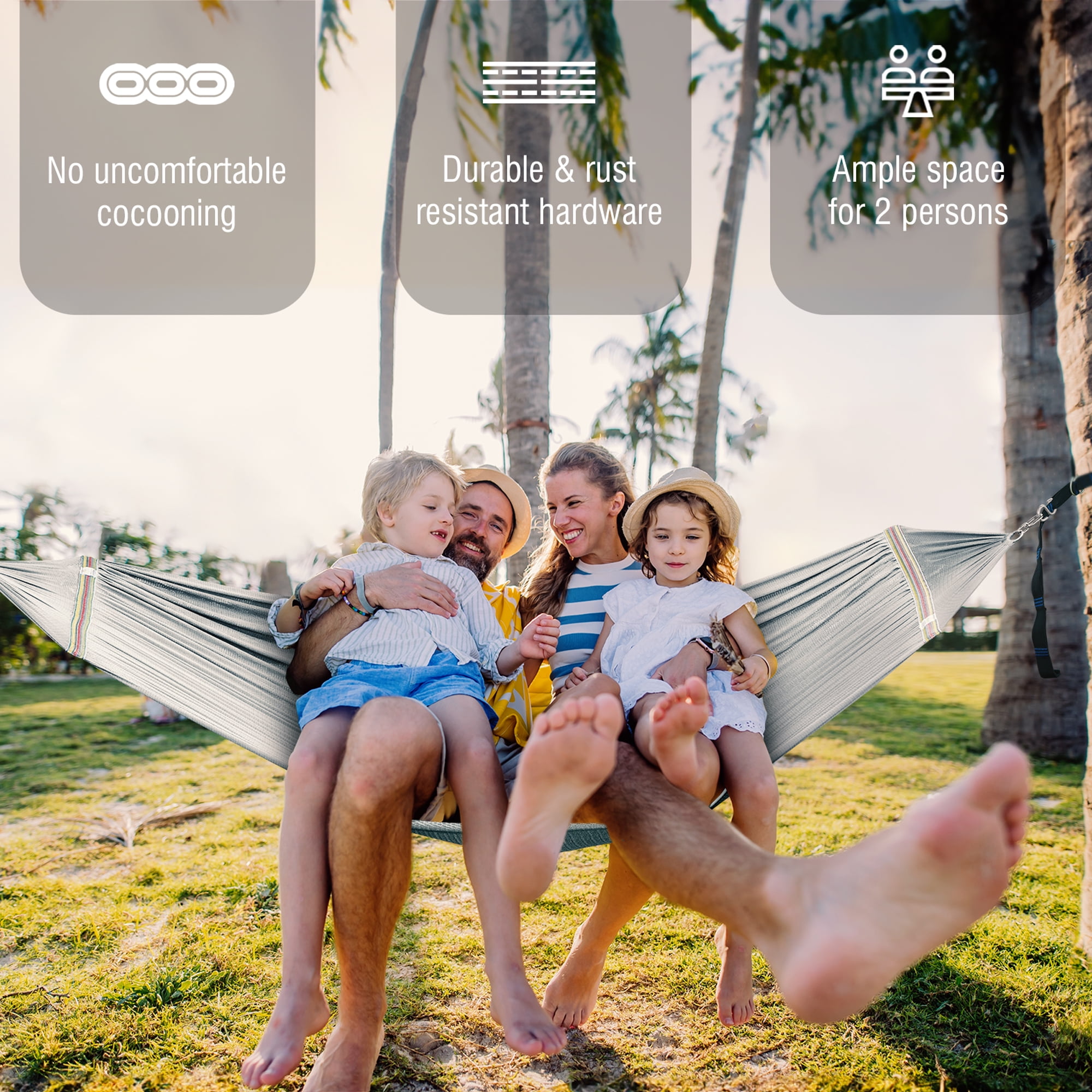 Tranquillo Double Hammock 2 Persons Polyester Hammock 550lbs with Hammock Tree Straps, Grey