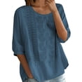 thumbnail image 6 of Women Summer Tops 2026 Fashion Plus Size Cotton and Linen Casual Round Neck Embroidery Loose T-shirt Thin Breathable Top, 6 of 9