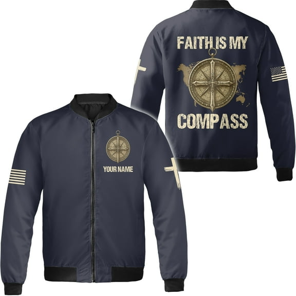 Lotusprinthandmade Personalized Faith Is My Compass Bomber Jacket S-5XL Multicolor (S), custom name faith based bomber