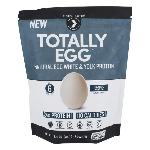 Designer Protein - Totally Egg Poudre de Protéines Jaune d'Oeuf + Blanc Vanille Classique - 12,4 oz