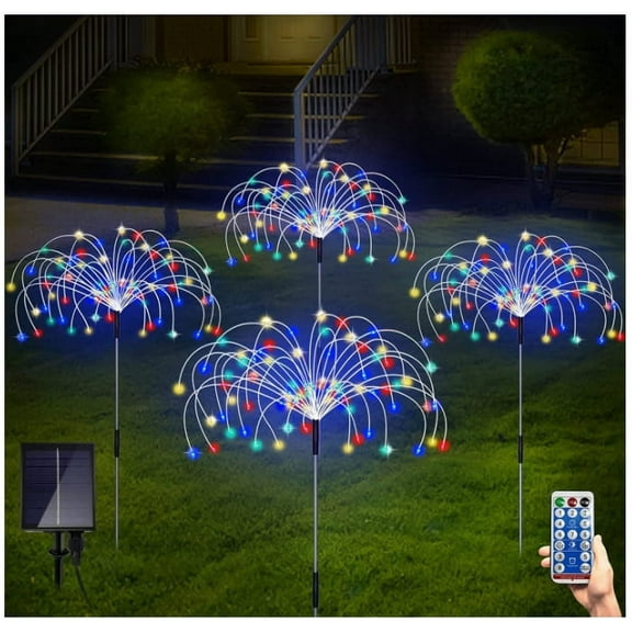 Solar Firework Light,120 LED Multi Color Outdoor Firework Solar Garden Decorative Lights for Walkway Pathway Backyard Christmas Decoration Parties (4 Pieces)Mulit-Color,Halloween Decoration