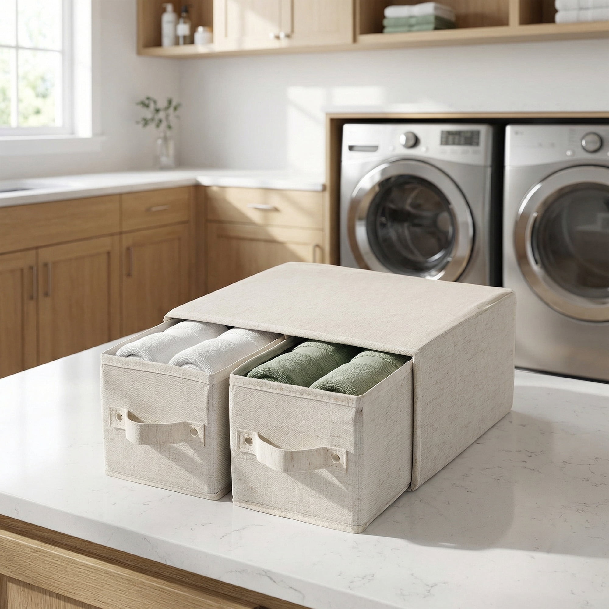 Unique Bargains Storage Cube Fabric Collapsible Basket White 11.8*11.8*5.9in