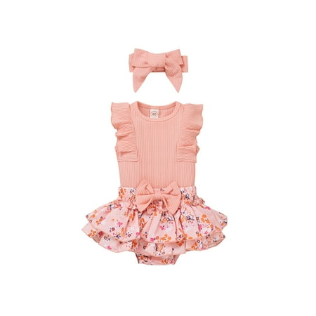 

Pfysire Newborn Kids Girl Outfits Romper Bodysuit+Tutu Shorts Bowknot Pink 3-6M