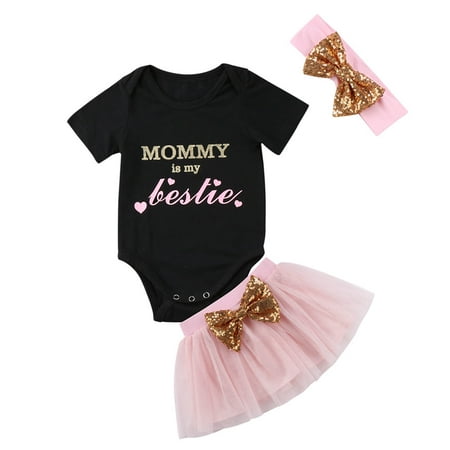 

3Pcs Newborn Baby Girls Clothes Romper Jumpsuit +Tutu Skirt + Headband 3 6 12 18M Outfits Set