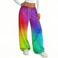 thumbnail image 4 of YIFUNIN Women's Printed Elastic Waist Wide Leg Pants, Tie Dye Gradient Casual Drawstring Trousers, Loose Fit Bohemian Style Fashion,Green 2XL, 4 of 5