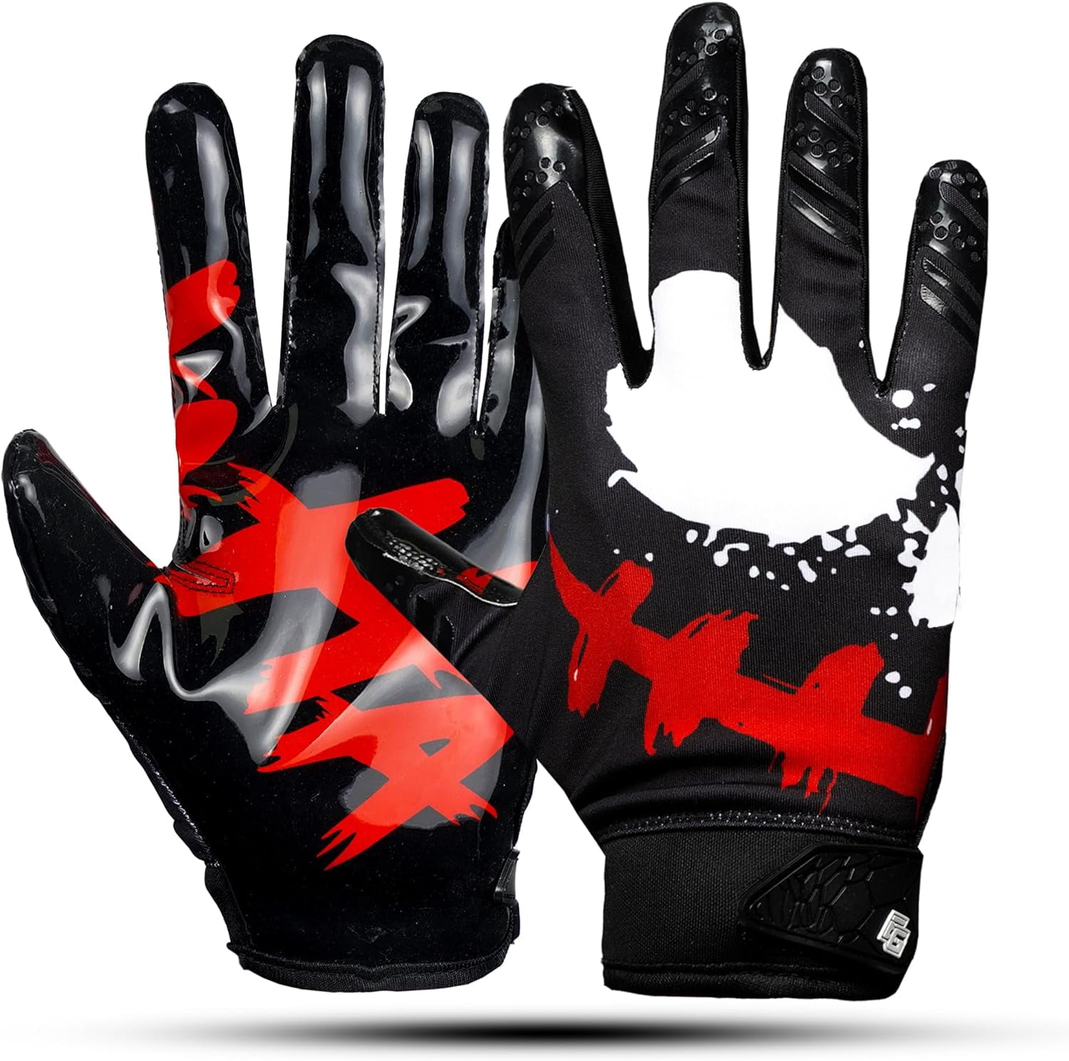 Lupine Evil 2.0 Youth Football Gloves, Extra Sticky Grip Receiver Gloves, Black, Youth M-L