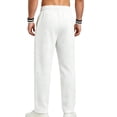 thumbnail image 6 of GrmtClth Casual Pants for Men Drawstring Elastic Waist Lightweight Linen Pants Loose Fit Straight Legs Beach Trousers with Pockets White S, 6 of 9