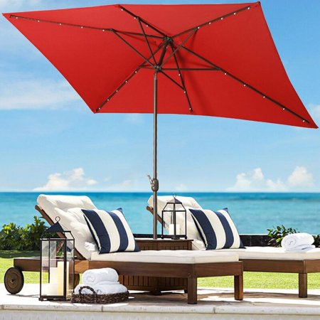 CoSoTower 10FT Patio Umbrella with Solar Lights - 30 Led Rectangular Tilt Umbrella Aluminum Pole