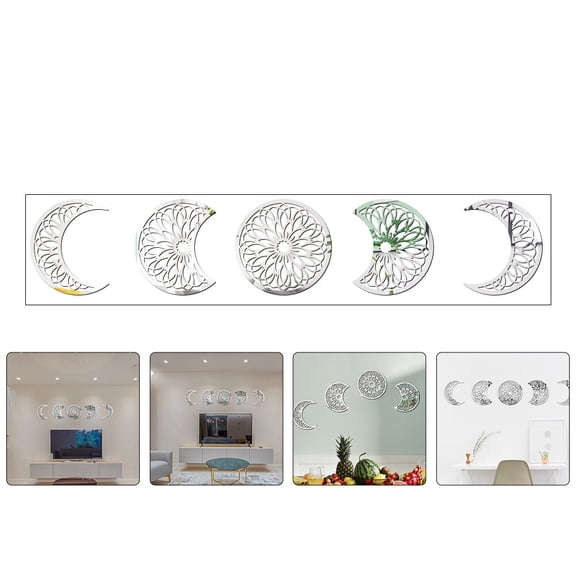 SHOWERORO 1 Set Self-adhesive Acrylic 3D Moon Wall Stickers Silver 48.2x11.6in Wall Decals for Bedroom