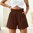 thumbnail image 5 of Zulora Women's Solid Color Shorts With Ruffled Waist And Pockets High Waisted Casual Elastic Waist Summer Beach Daily Shorts​, 5 of 7