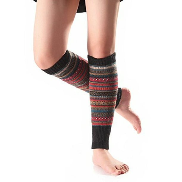 VISLAND Leg Warmers Of Women Striped Ethnic Knitting Wool Footless Leg  Warmers Knee High Boot Socks 