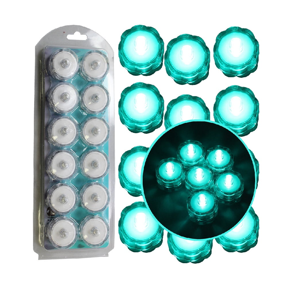12 Turquoise LED Submersible Underwater Tea lights