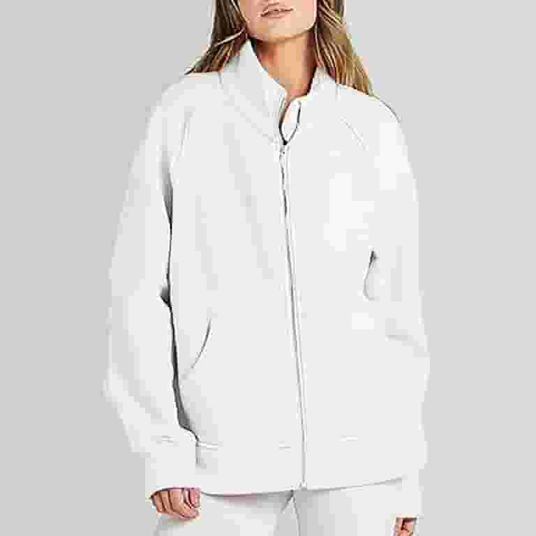 【2025年製 新品】 Womens Full Pocket Collar Stand Coat Sports Sweatshirt Zip Clothing