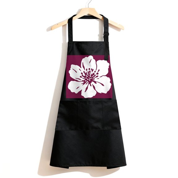 RKSupls Waterproof Bib Apron with 3 Pockets, White Flower Silhouette Adjustable Neck Strap Soft Polyester Water Resistant Apron for Kitchen Restaurant Home Use