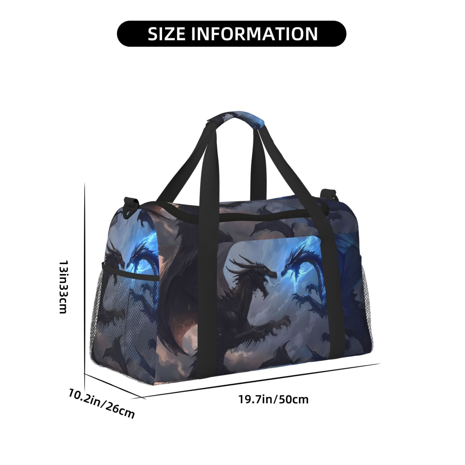 Fuzoiu Black And Blue Lightning Dragon Print Travel Duffle Bag,Carry On Tote Bags,Duffel Bag,Sport Gym Bag, Hospital Bag for Labor and Delivery, Overnight Bag,Luggage Bag