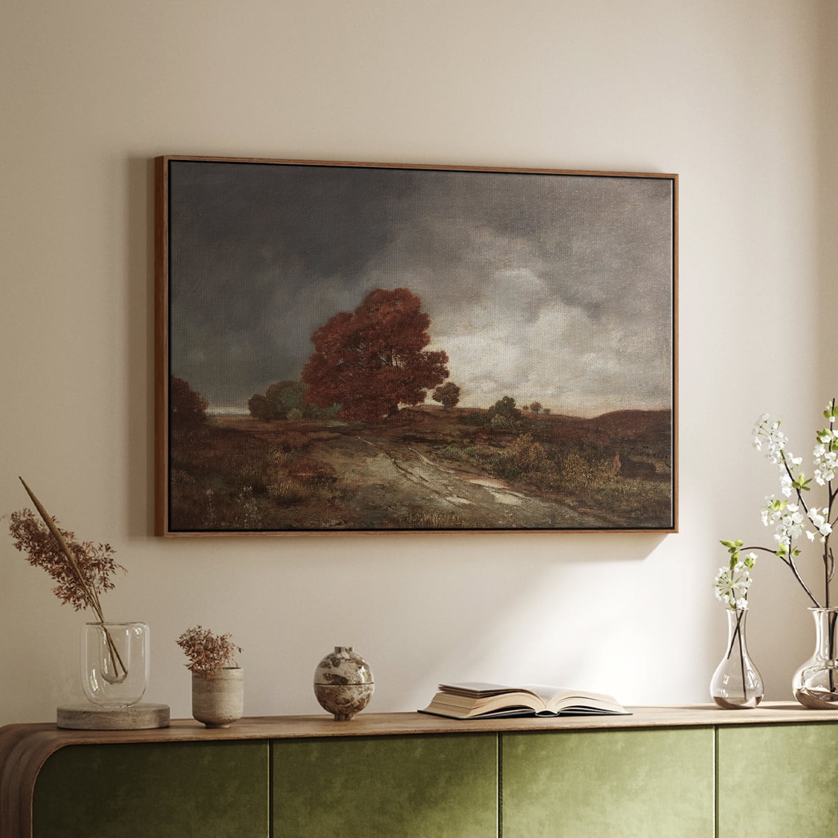 Vintage Landscape-CCCXIII By Wexford Home Framed in Walnut Wood Gallery Wrapped Canvas 25 in. x 37 in.