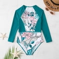 thumbnail image 6 of Fesfesfes Girls' Spring Summer Swimwear Rash Guard Swimsuit Zipper Bathing Suits Long Sleeve Ruffle Girl Full Cover Flower Print for Children(Green,5-6 Years), 6 of 9