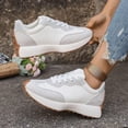 thumbnail image 4 of Rokment Womens Platform Walking Running Shoes Comfortable Vintage Suede Color Block Lace up Orthopedic Skate Tennis Fashion Sneakers White Size 8, 4 of 6