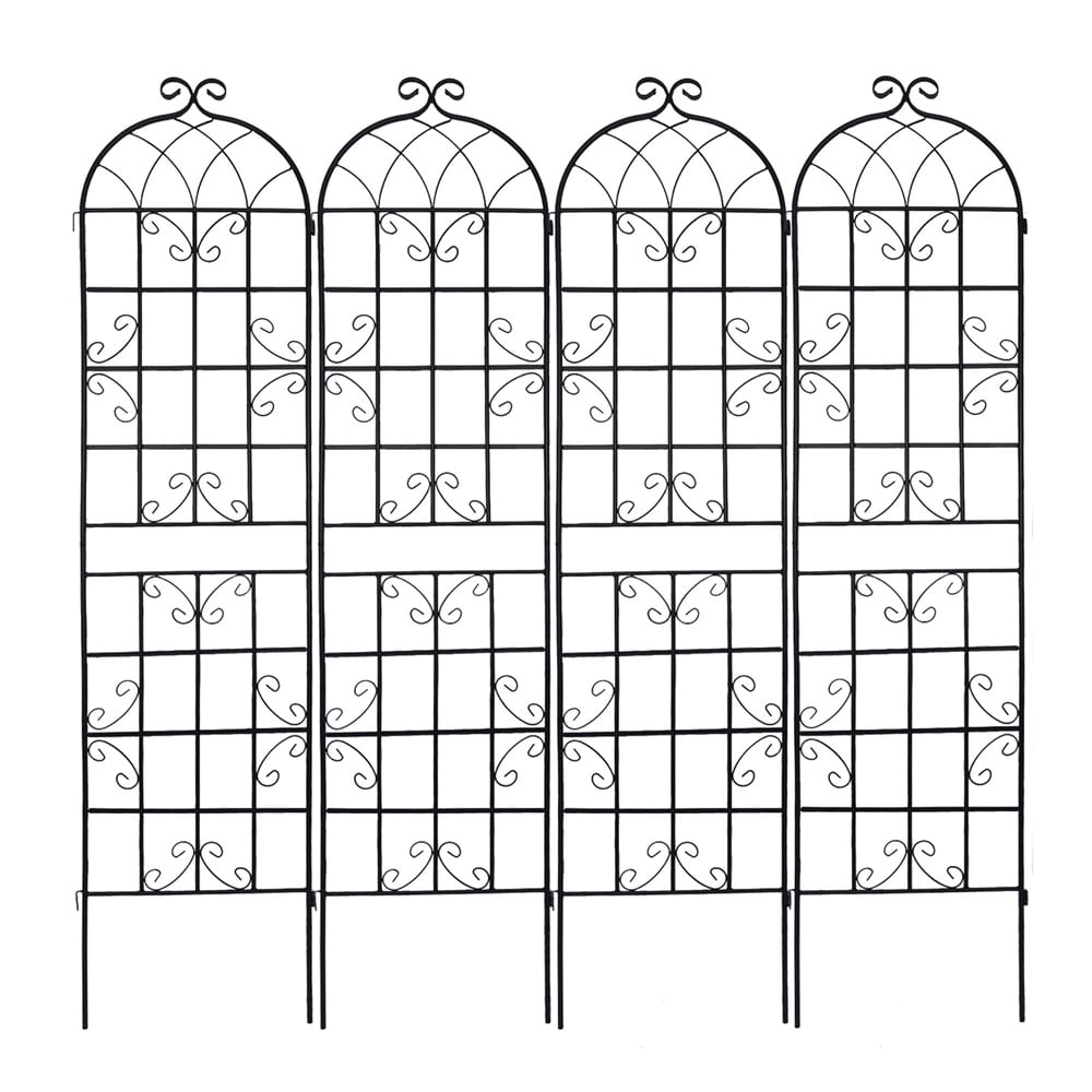 Tcbosik Set of 4 Garden Trellis for Climbing Plants, 86.7" x 19.7" Metal Flower Support, Rustproof Trellis Lattices for Ivy Cucumbers Clematis Roses, Black