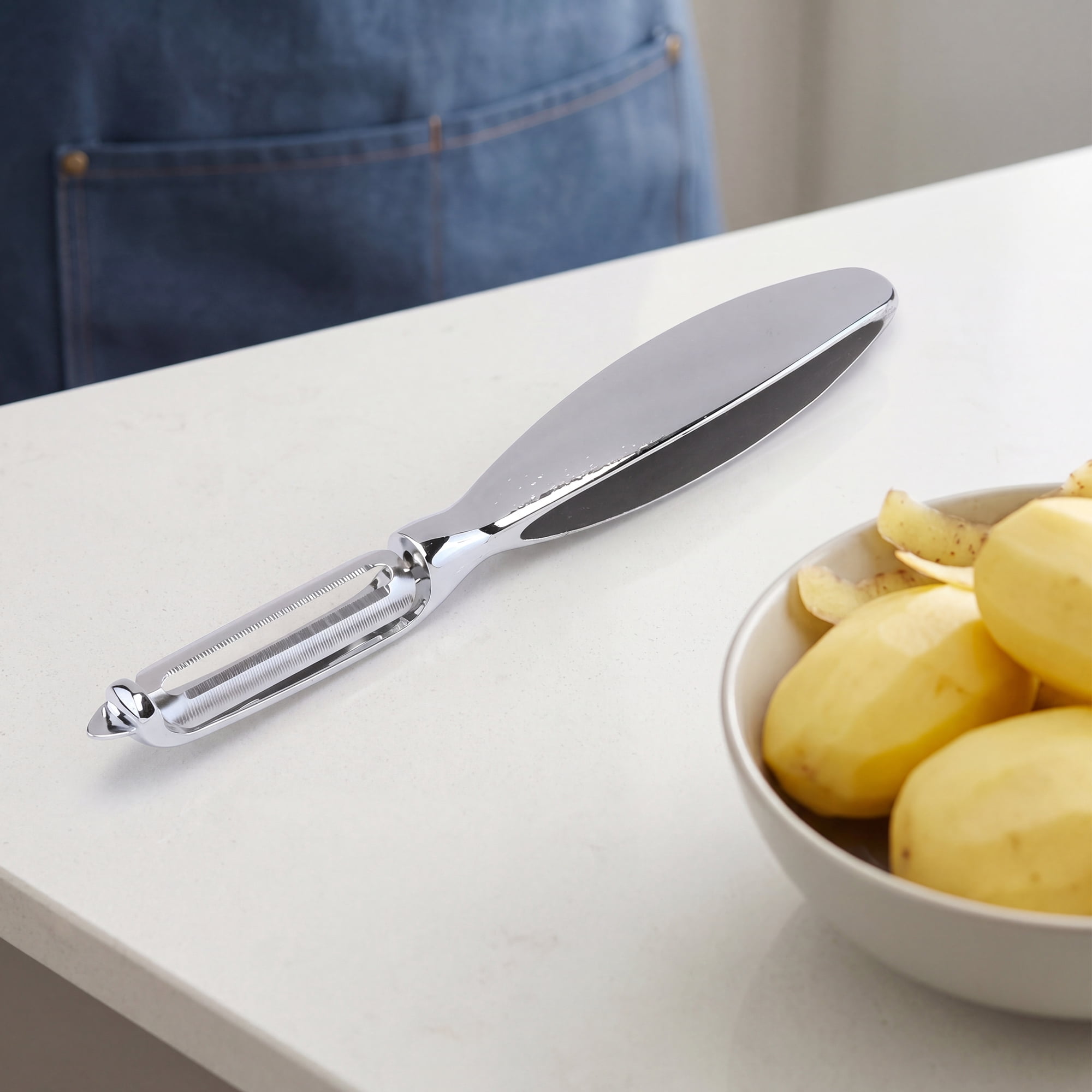 Unique Bargains Stainless Steel Vegetable Peeler with Ergonomic Handle Black-Straight
