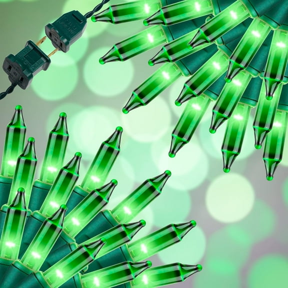 100-Light Green Extra-Bright Christmas String Lights | 5.98ft UL-Certified Mini Lights with End Connectors | Waterproof for Home, Garden, Christmas Tree, Party, Patio & Wedding