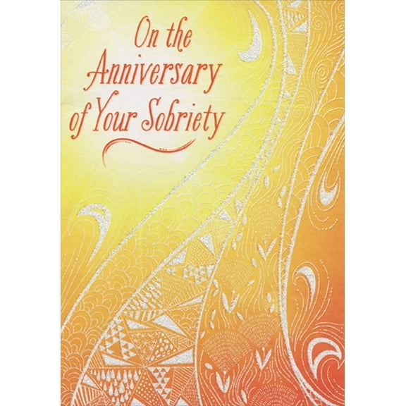 Designer Greetings Swirling Glitter Lines on Orange and Yellow Sobriety Anniversary Congratulations Card