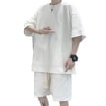 thumbnail image 3 of Conjunto de camiseta de 2 piezas para hombre, manga corta, pantalones cortos hasta la rodilla, conjunto de ropa informal de verano, 3 of 8