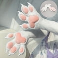 thumbnail image 3 of Byfri White Pink Furry Animal Paw Gloves 40x15cm Warm Plush Mittens for Winter Festive Events, 3 of 7