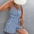 thumbnail image 4 of aidice Dressy Jumpsuits for Women V Neck Sleeveless Adjustable Strap Striped Belt Shorts Office Rompers, 4 of 5
