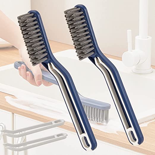 Cepillo de limpieza de baño de 2 piezas, cepillos de limpieza 2 en 1, cepillo de limpieza de grietas de baño, cepillos de costura de piso multifuncionales 2 en 1 con clip TUNC Sencillez
