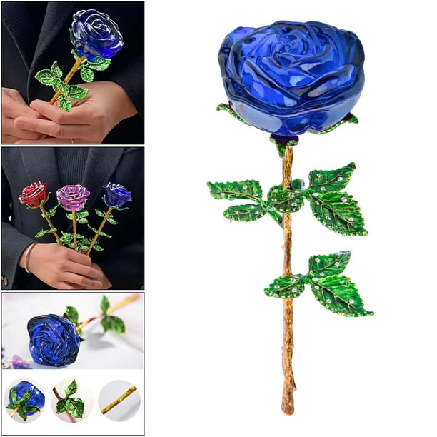 25cm Decoración de Rosas de Cristal Decorativo Coleccionable en Caja Rosas Falsas Estatuilla de Flores de Cumpleaños Centro de Reg Azul Macarena Rosa de cristal