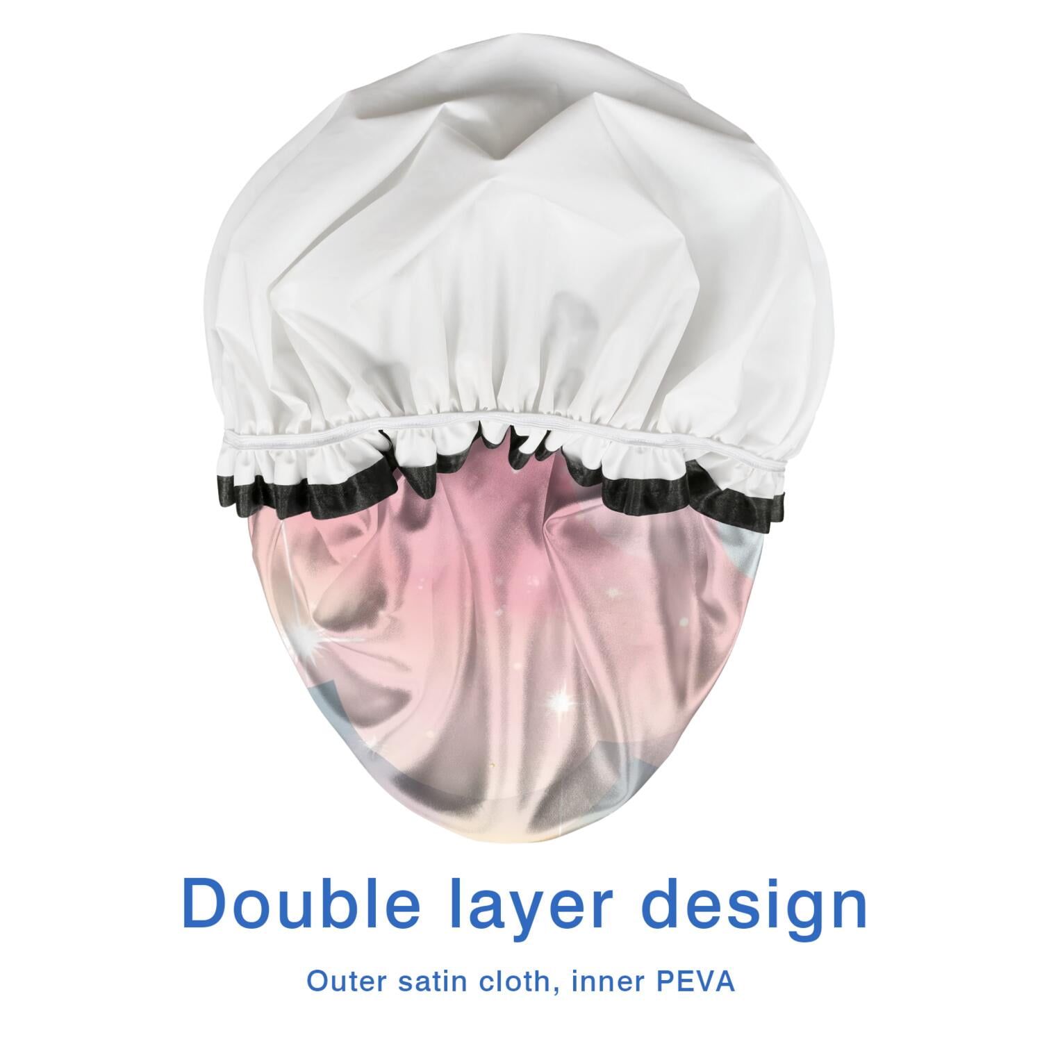 Shower Caps,Pastel Cloud Starry Sky Waterproof Shower Cap for Women 4 Pieces,Double Reusable Hair Cover for Shower PEVA Elastic Stretch Hem