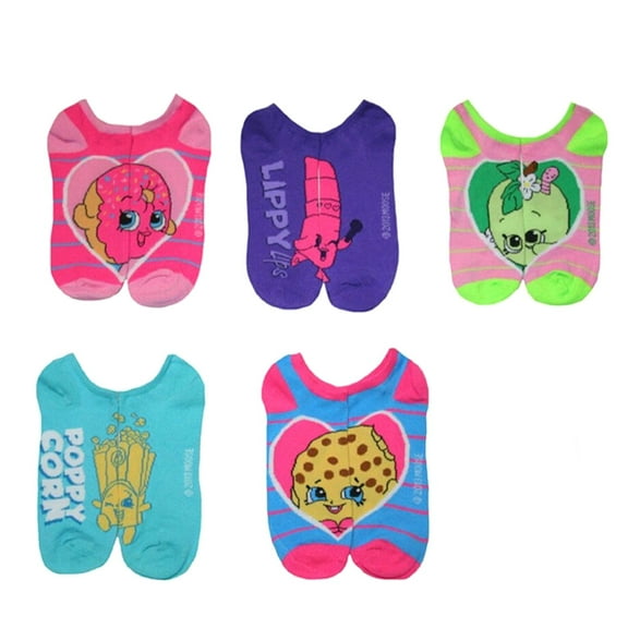 Shopkins Big Girl's 5 Pair No Show Socks (Sock Size 9-11)