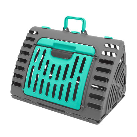 SportPet Designs Extra Large Foldable Cat Carrier, Plastic Travel Crate, 35 lb Capacity, Gray