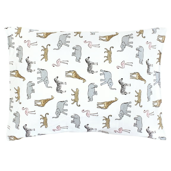 Hudson Baby Infant Girl Cotton Toddler Pillow Case, Modern Pink Safari, One Size