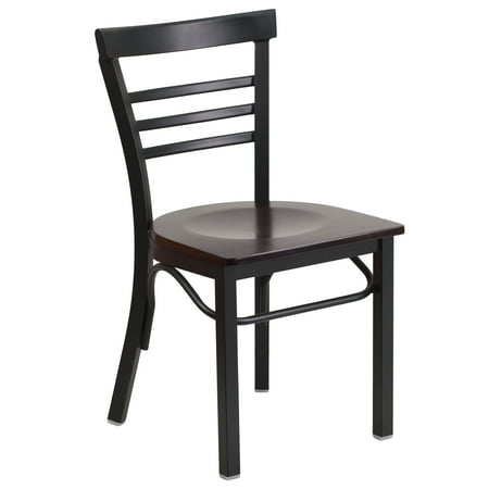Ladder Back Chairs With Rush Seats Flash Furniture HERCULES Series Black Ladder Back Metal Restaurant Chair, Wood Seat, Multiple Colors ()