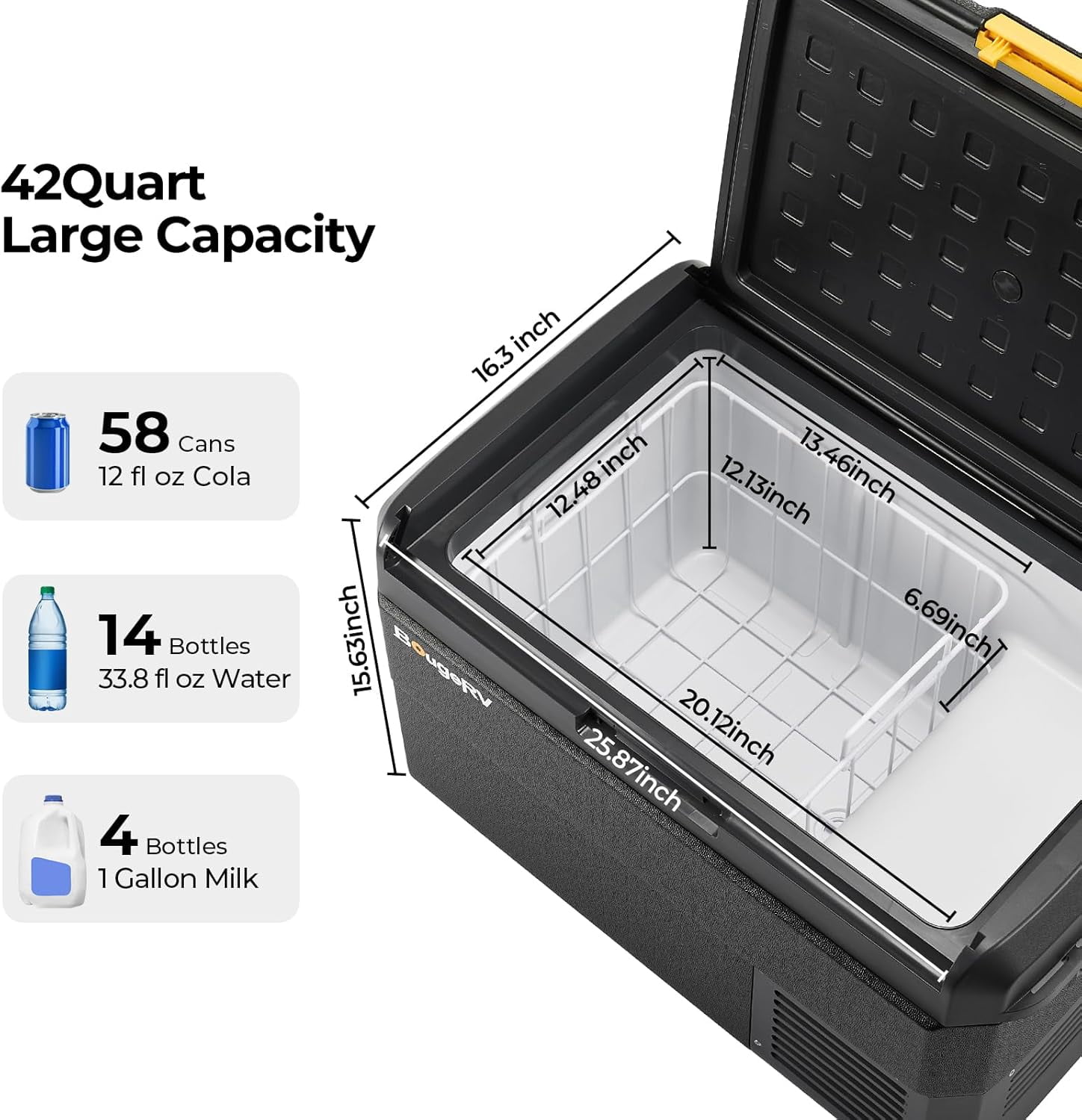 BougeRV 12 Volt Car Refrigerator, CRS 42 Quart Portable Fridge Freezer with APP Control, -4℉ to 68℉,for Truck Van RV Camping